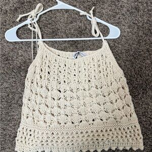 Zara Beige Crochet Knit Top
